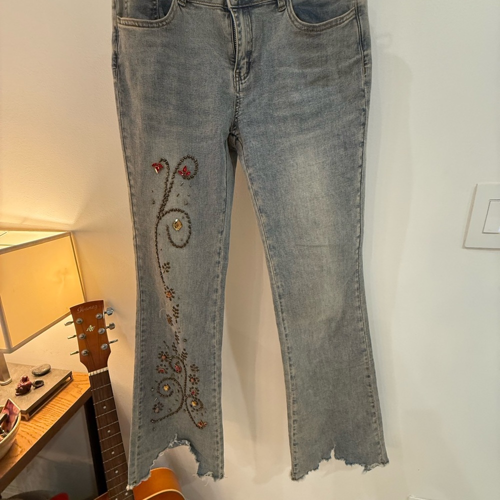 Embroidered Straight Leg Women's Jeans